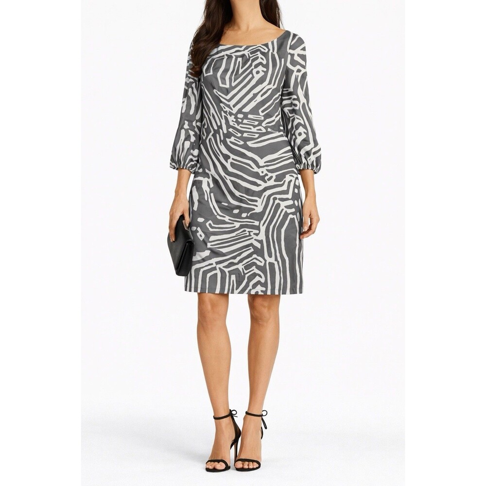 Calvin Klein Womens Size 2 Gray White Abstract Print Sheath Dress Career Lined